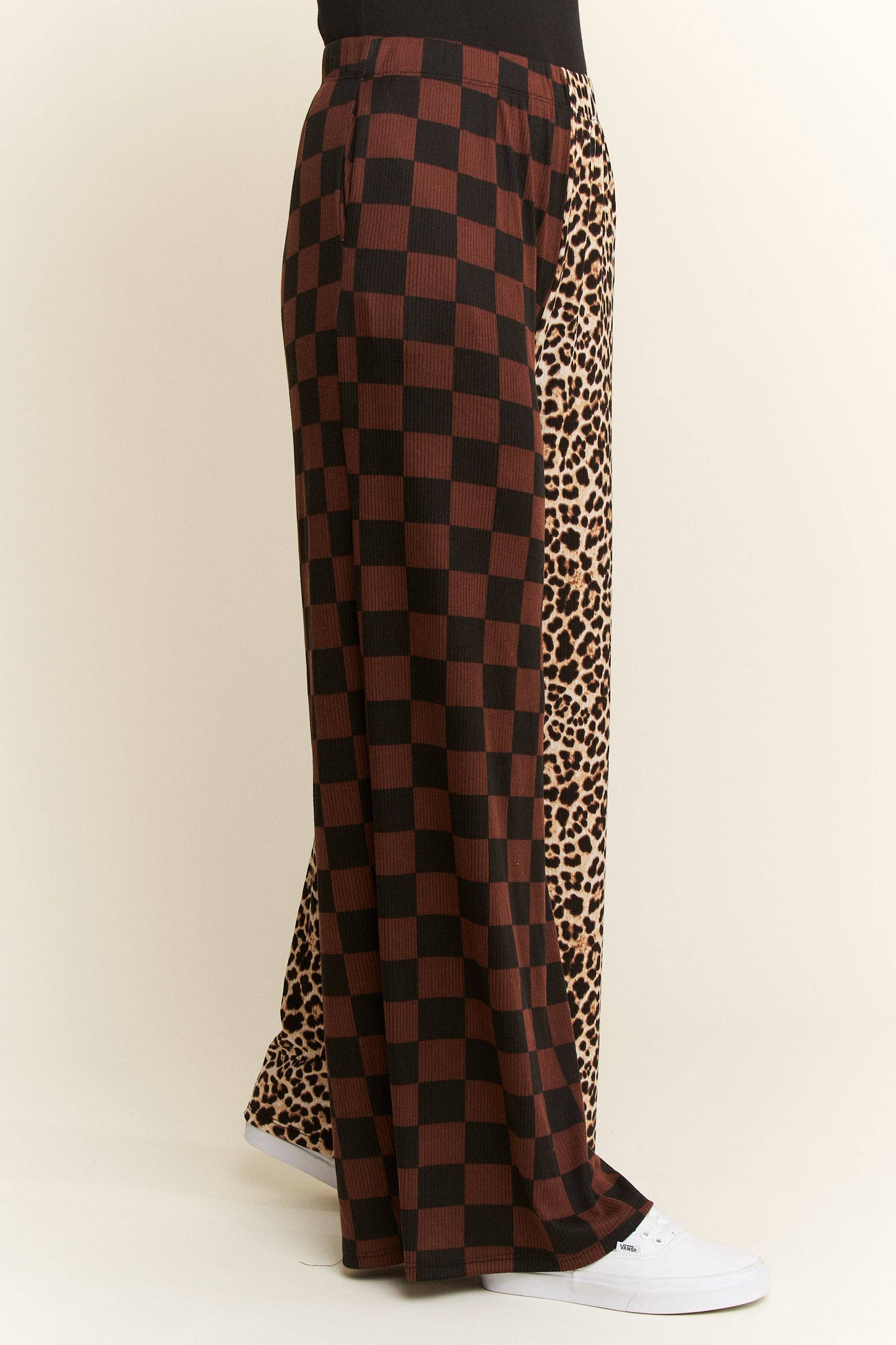 SPLIT DECISION LEOPARD-CHECKERED PANTS: MOCHA / S