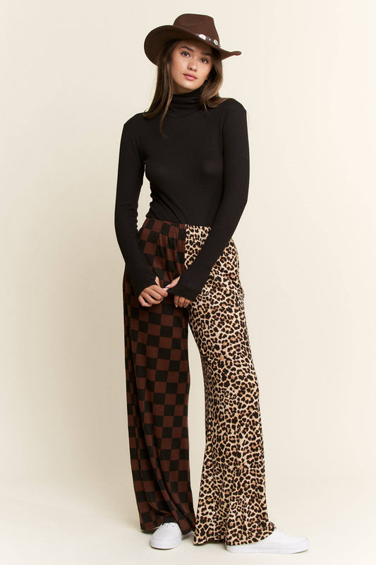 SPLIT DECISION LEOPARD-CHECKERED PANTS: MOCHA / S