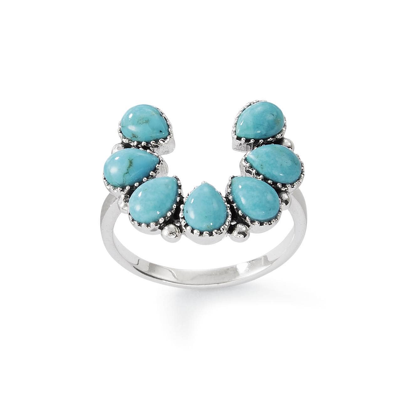 Sterling Silver & Turquoise Squash Blossom Ring: 9