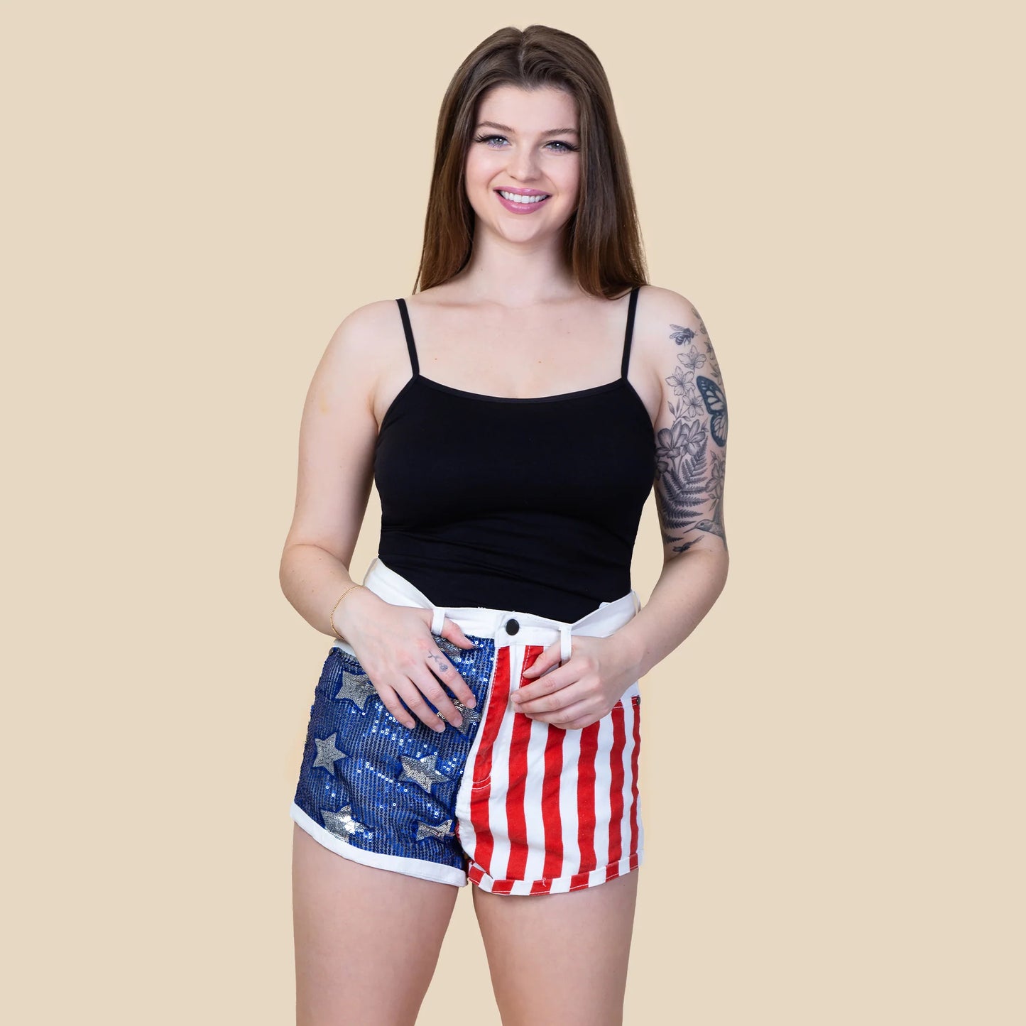 Red white blue flag shorts