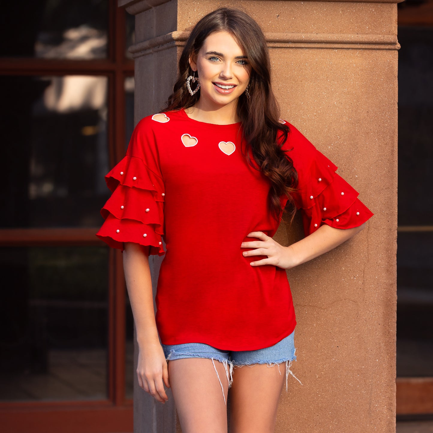 HEART TOP PEARL RUFFLE SLEEVES