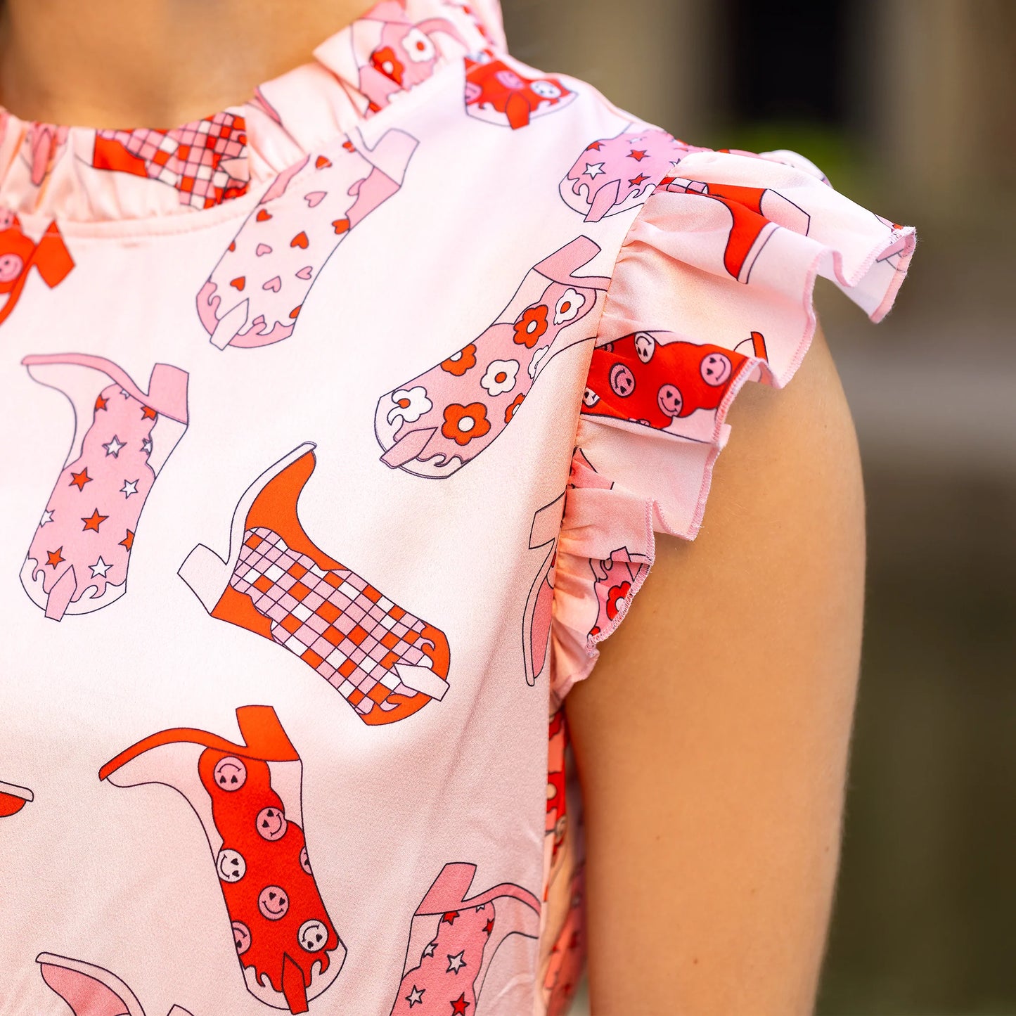 Western Color Block Ruffle Top