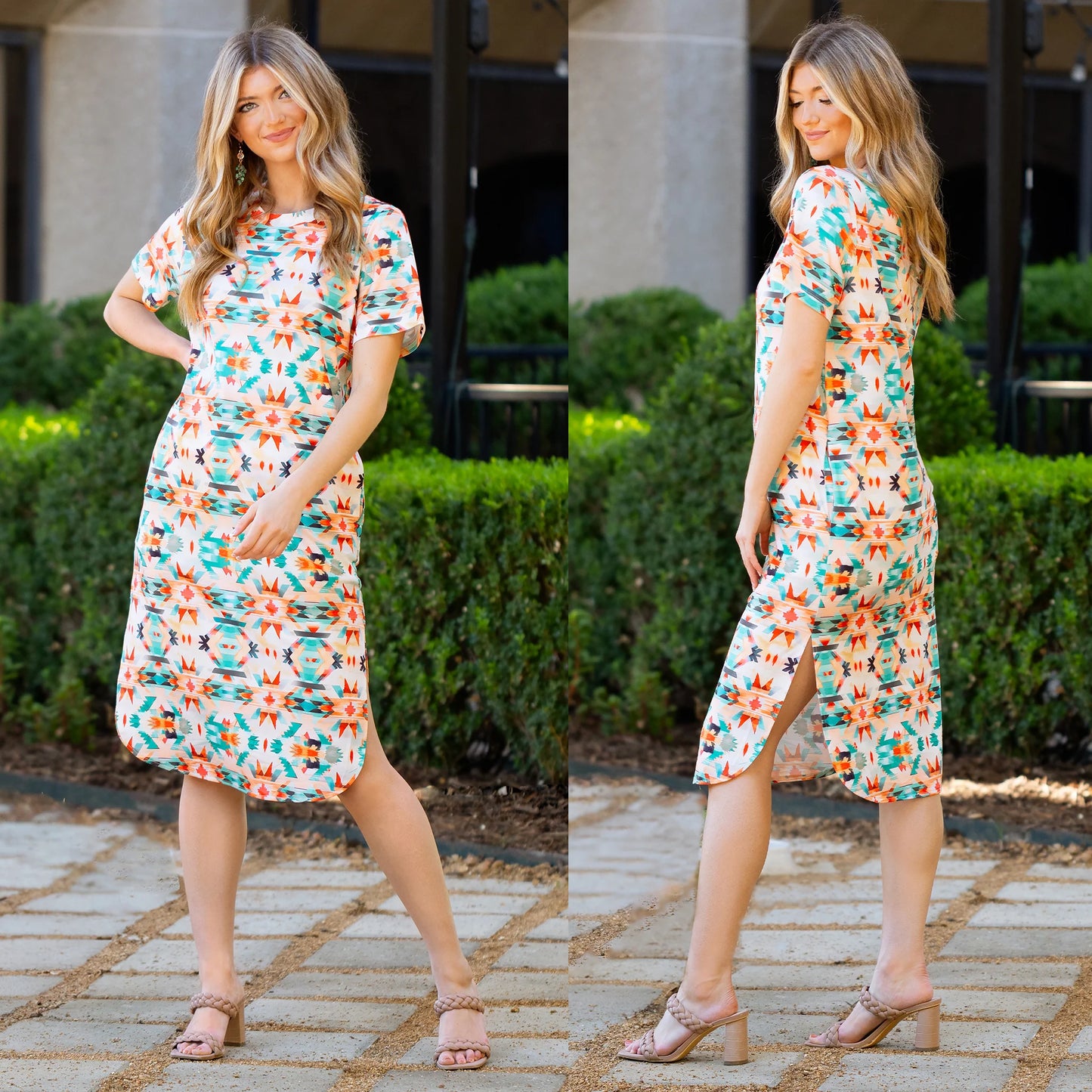 Geometric Print Dress W/ Pockets