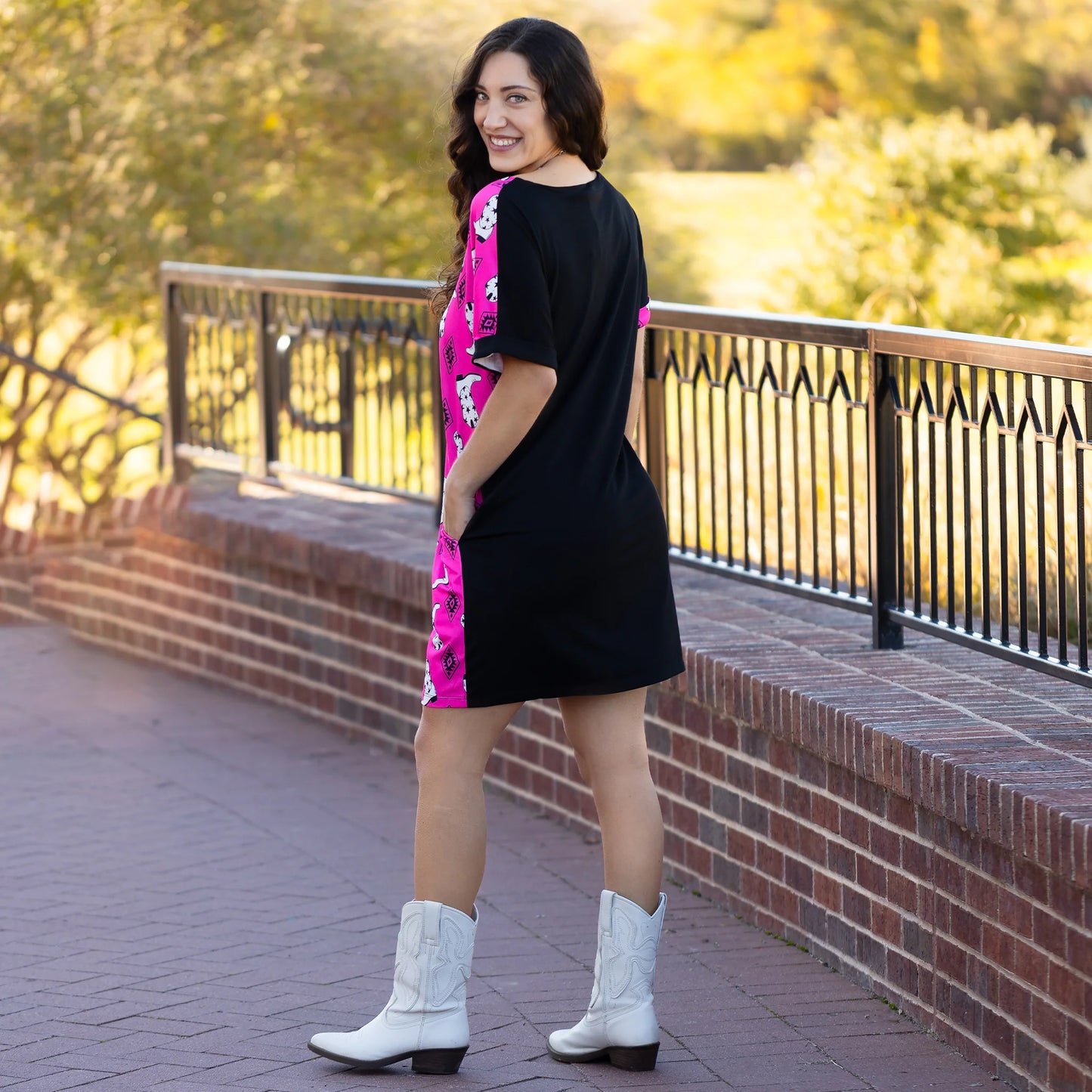 Western Color Block Dress with Pockets