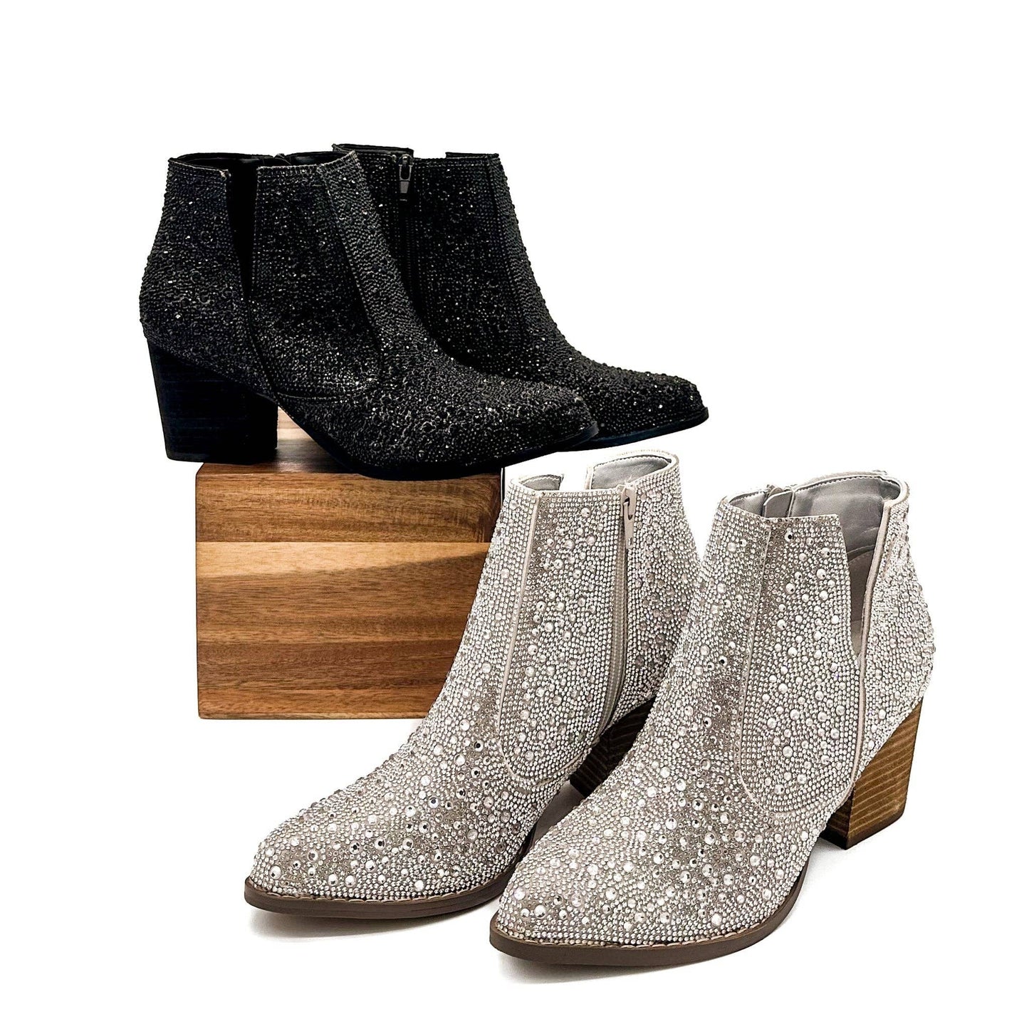 Shine Star Rhinestone Bootie in Black: 7.5