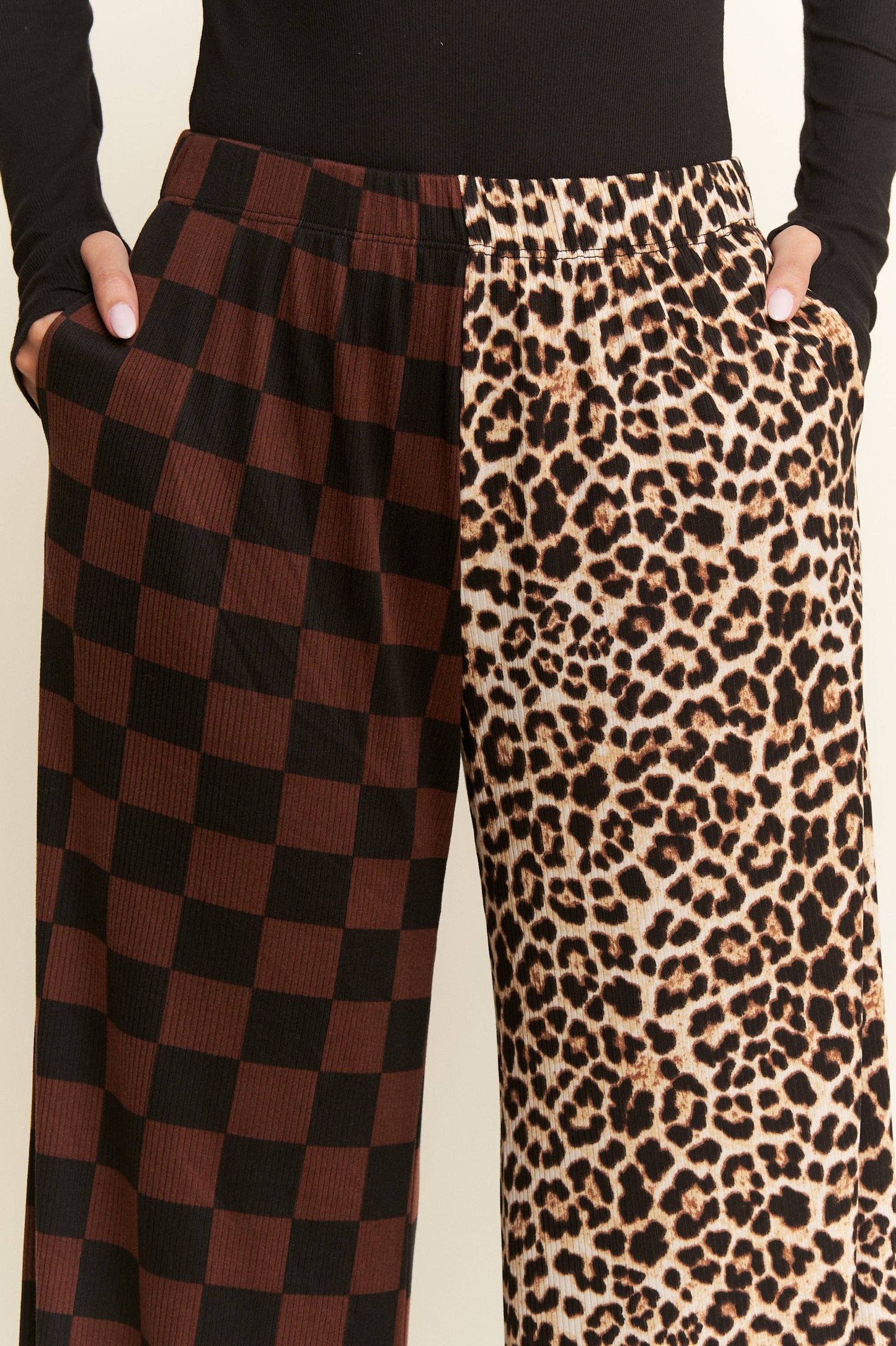 SPLIT DECISION LEOPARD-CHECKERED PANTS: MOCHA / S