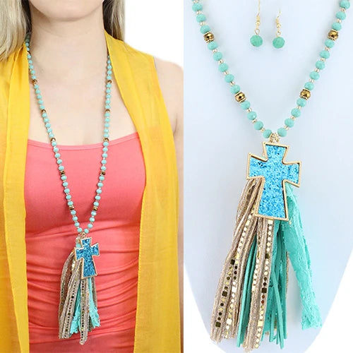 32" Beaded Necklace with Earrings
