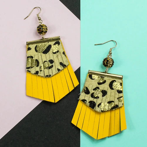 Leopard Fringe Earrings - Yellow