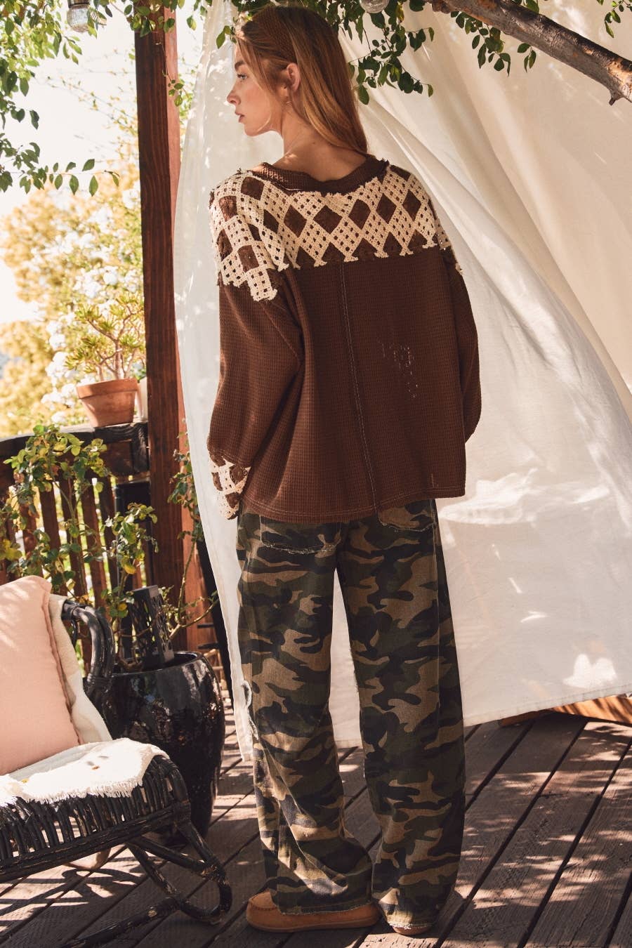 Plus Camouflage Print Drawstring Pants: WASHED CAMO
