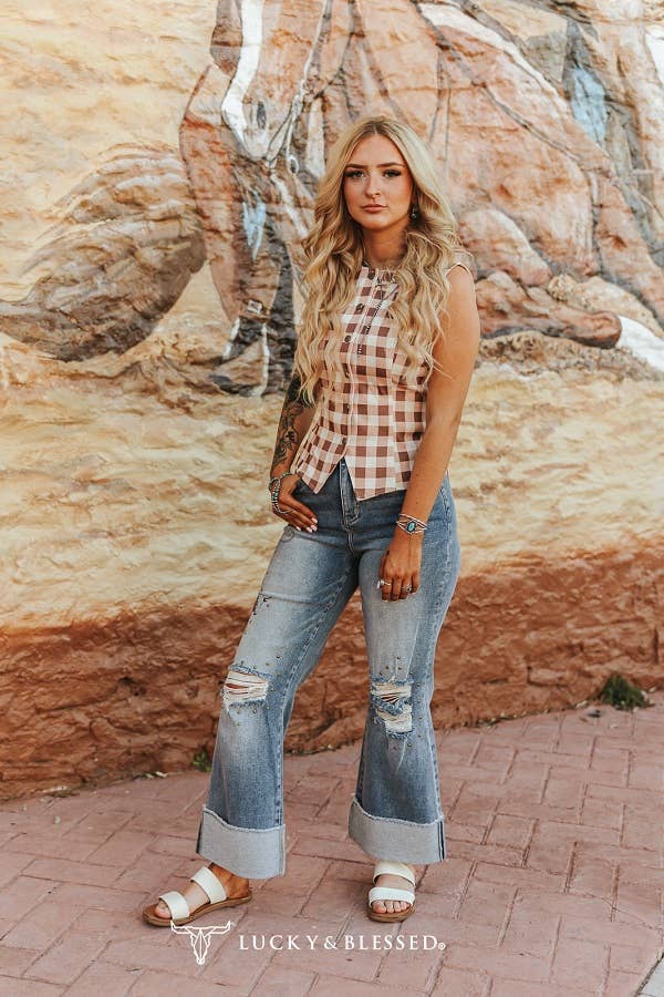 Mid Wash Studded Printed Bronco Straight Leg Jeans (28in): 12