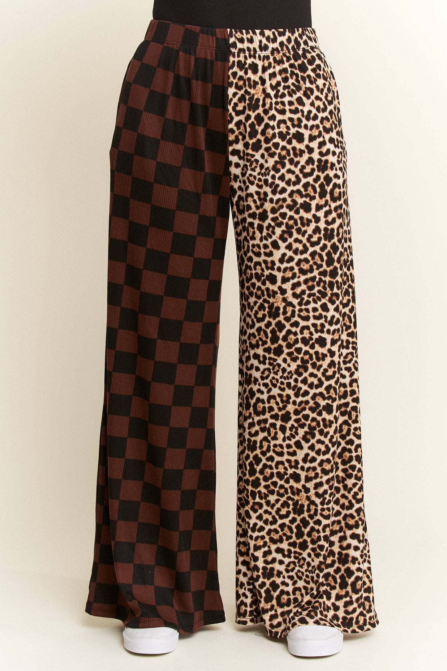 SPLIT DECISION LEOPARD-CHECKERED PANTS: MOCHA / S