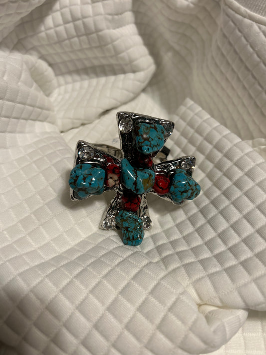 TURQUOISE& RED STONE CUFF