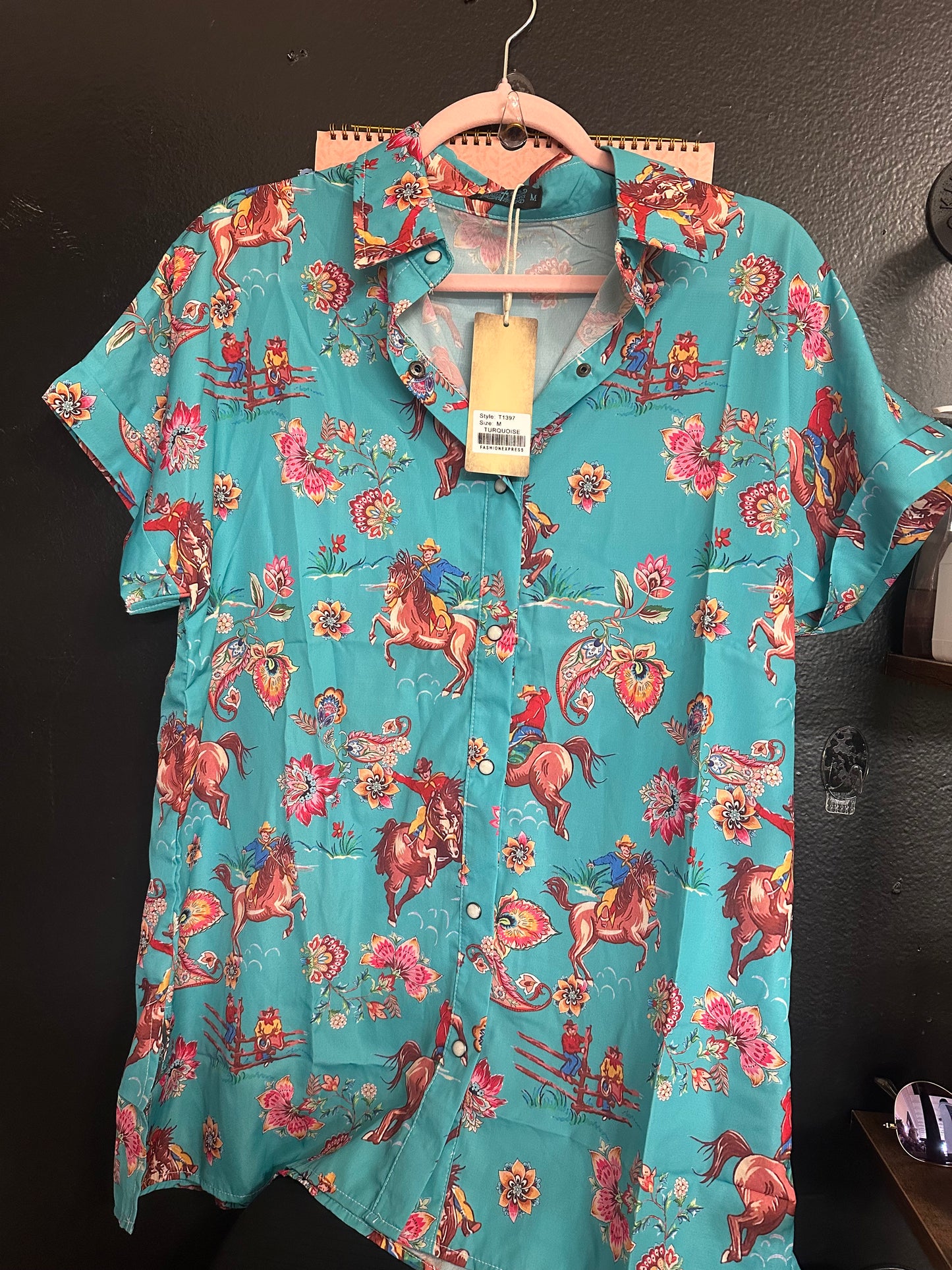 TURQUOISE BUTTON UP COWBOY SHIRT