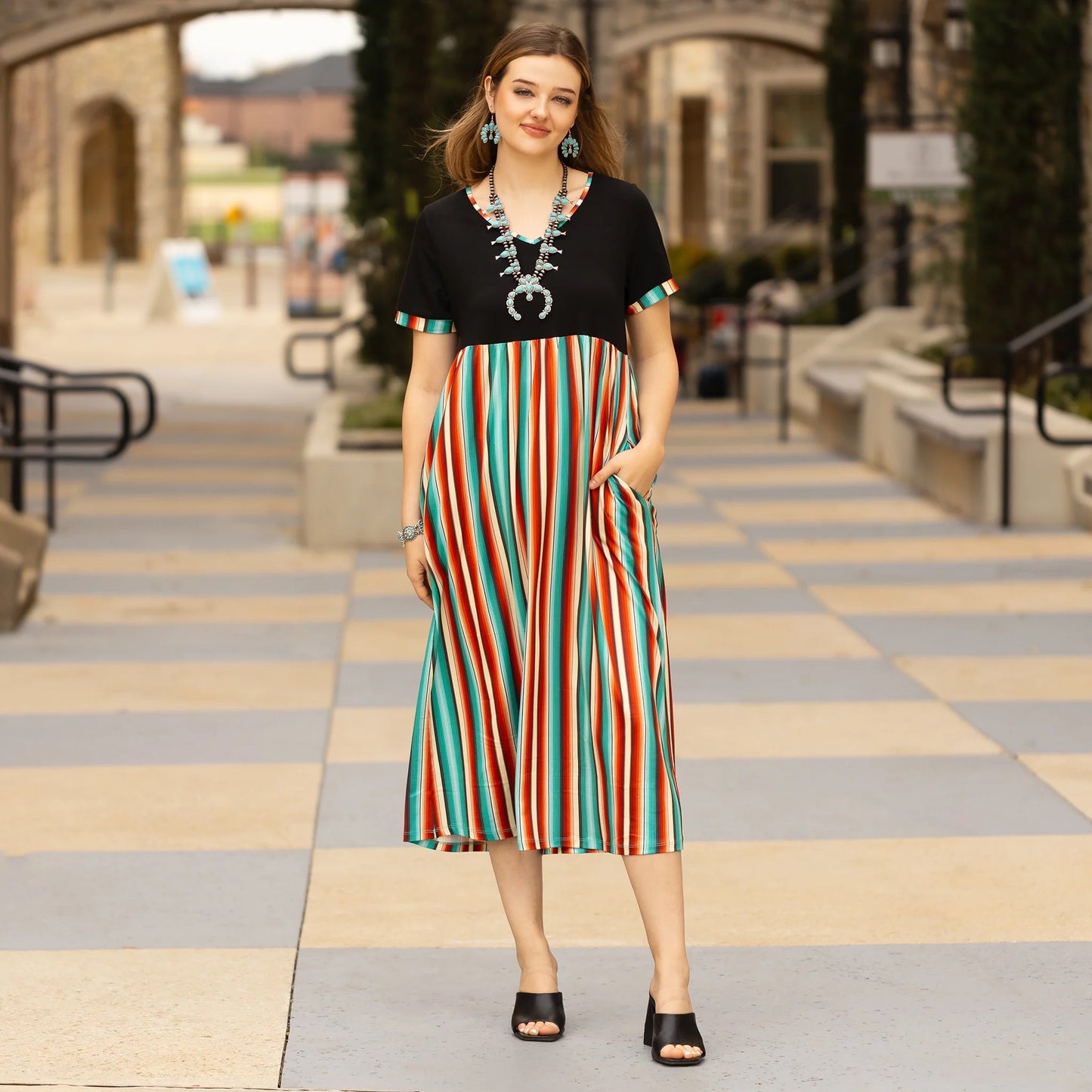 Serape Print Dress w/ Pockets