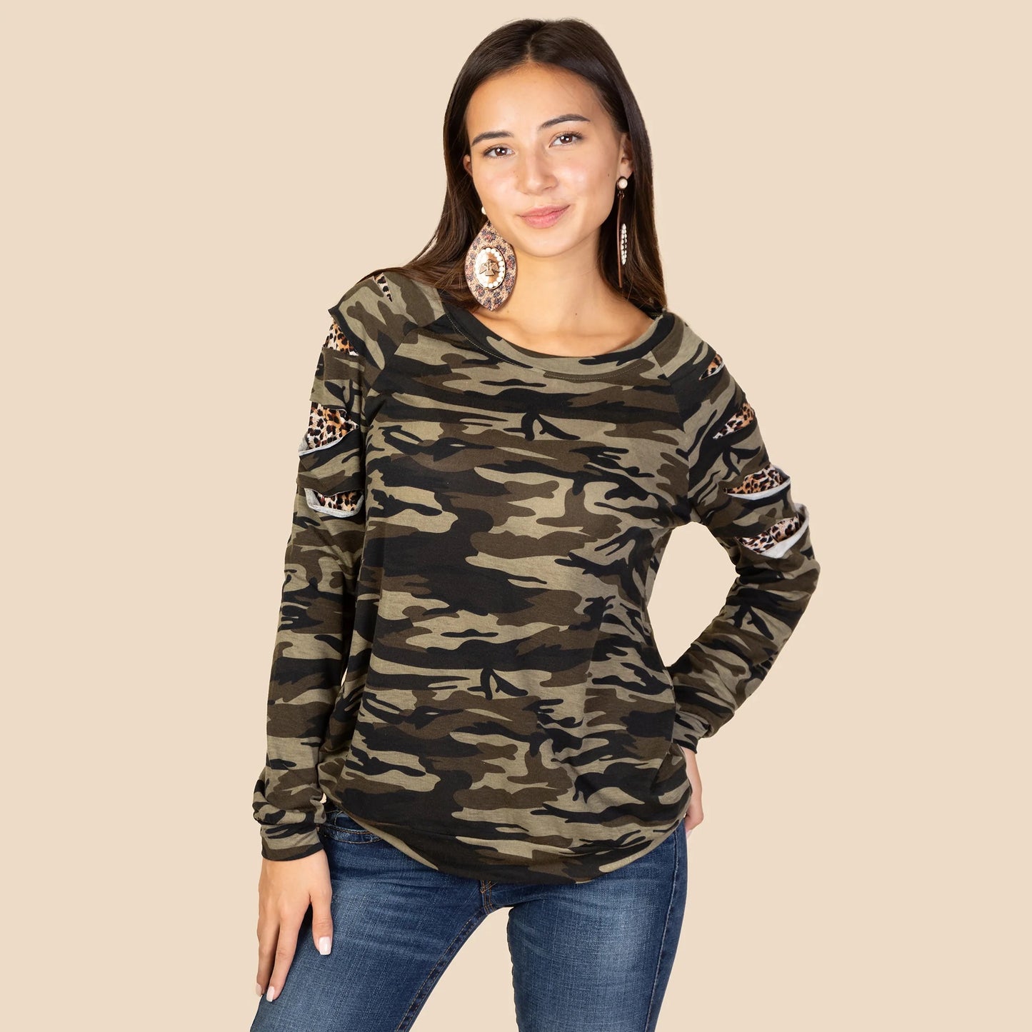 Game Day Long Sleeve Leopard Cut Top