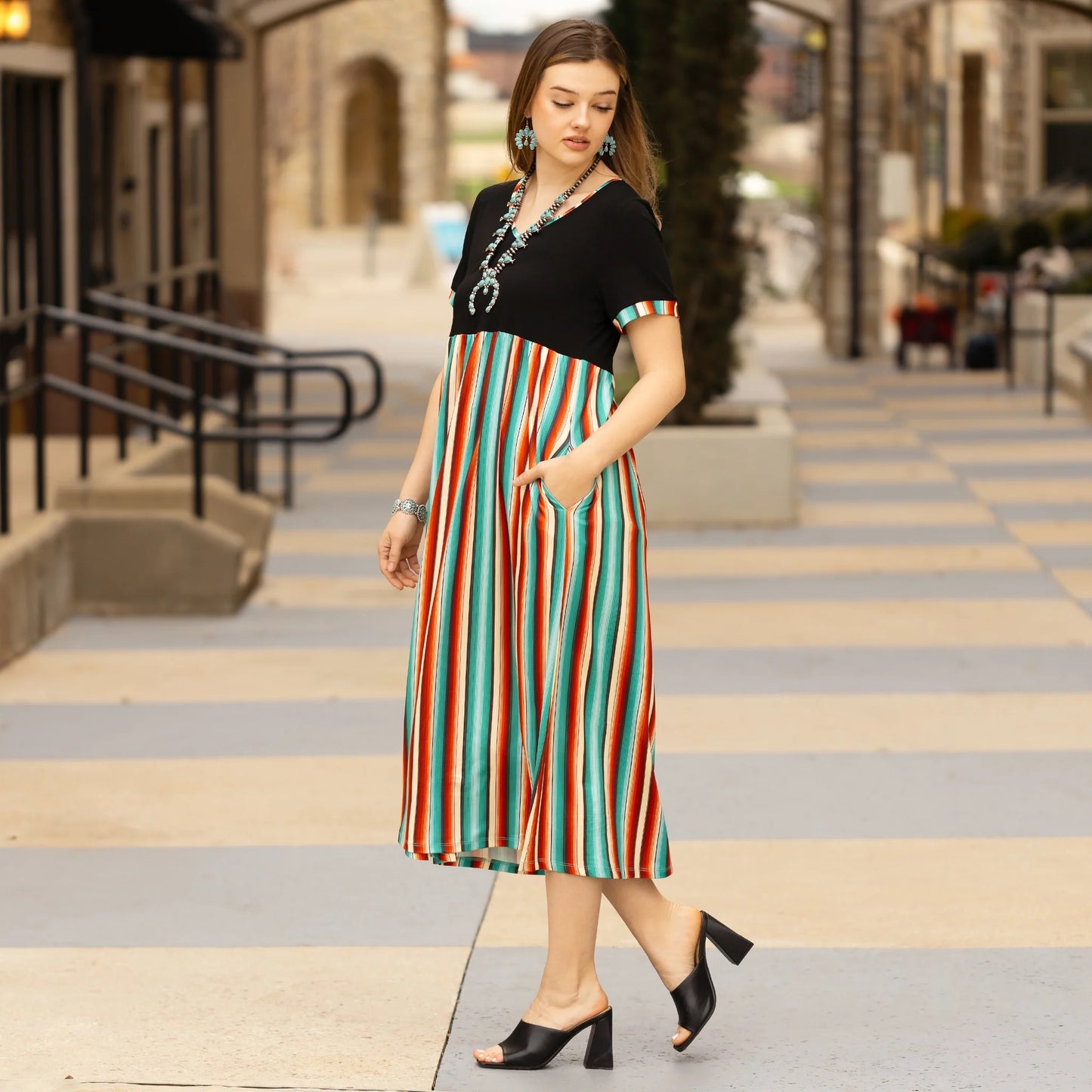Serape Print Dress w/ Pockets