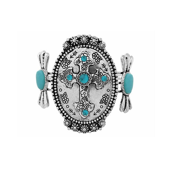OVAL STONE ROPE CUFF BRACELET - TURQUOISE