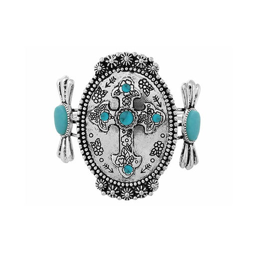 OVAL STONE ROPE CUFF BRACELET - TURQUOISE