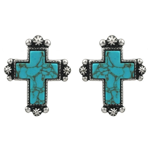 CONCHO CROSS STONE EARRINGS - TURQUOISE