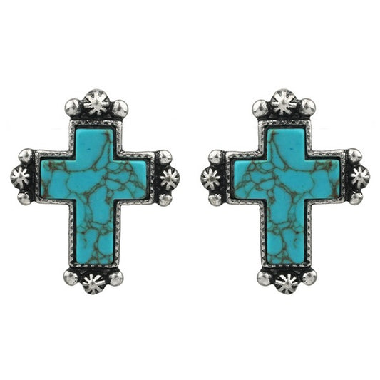 CONCHO CROSS STONE EARRINGS - TURQUOISE
