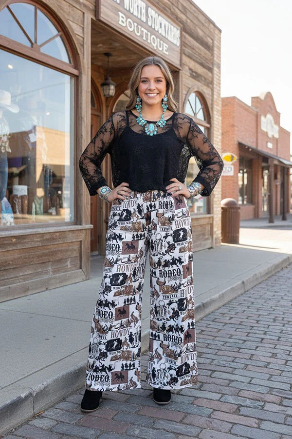 WESTERN PATTERN PRINT WIDE LEG PANT