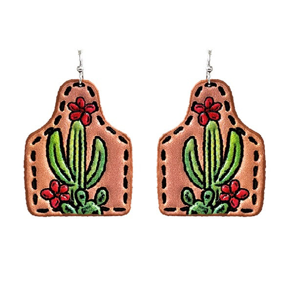 TOOLED LEATHER CACTUS EARRINGS