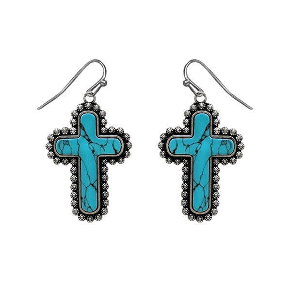 TURQUOISE STONE CROSS EARRINGS