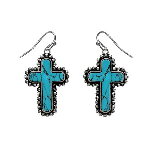 TURQUOISE STONE CROSS EARRINGS