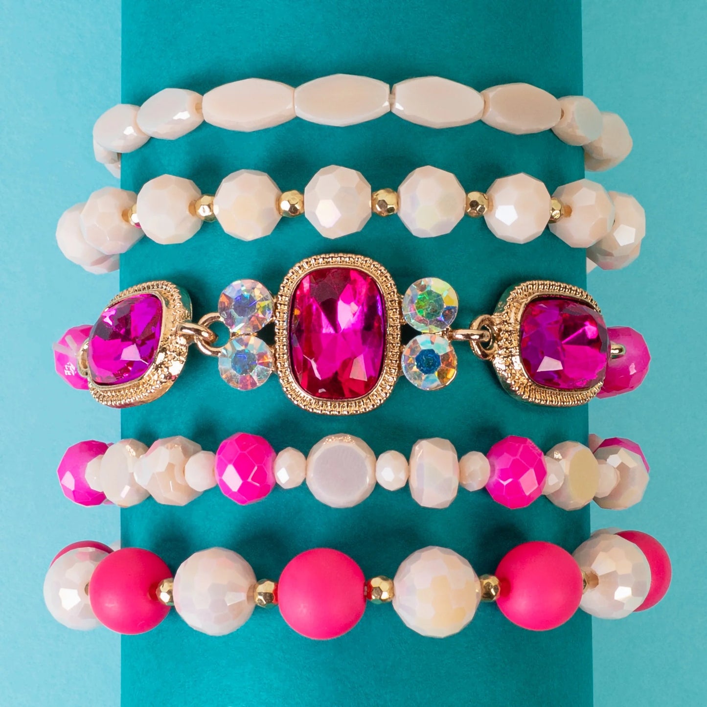 Crystal Stacked Bracelets - Fuchsia