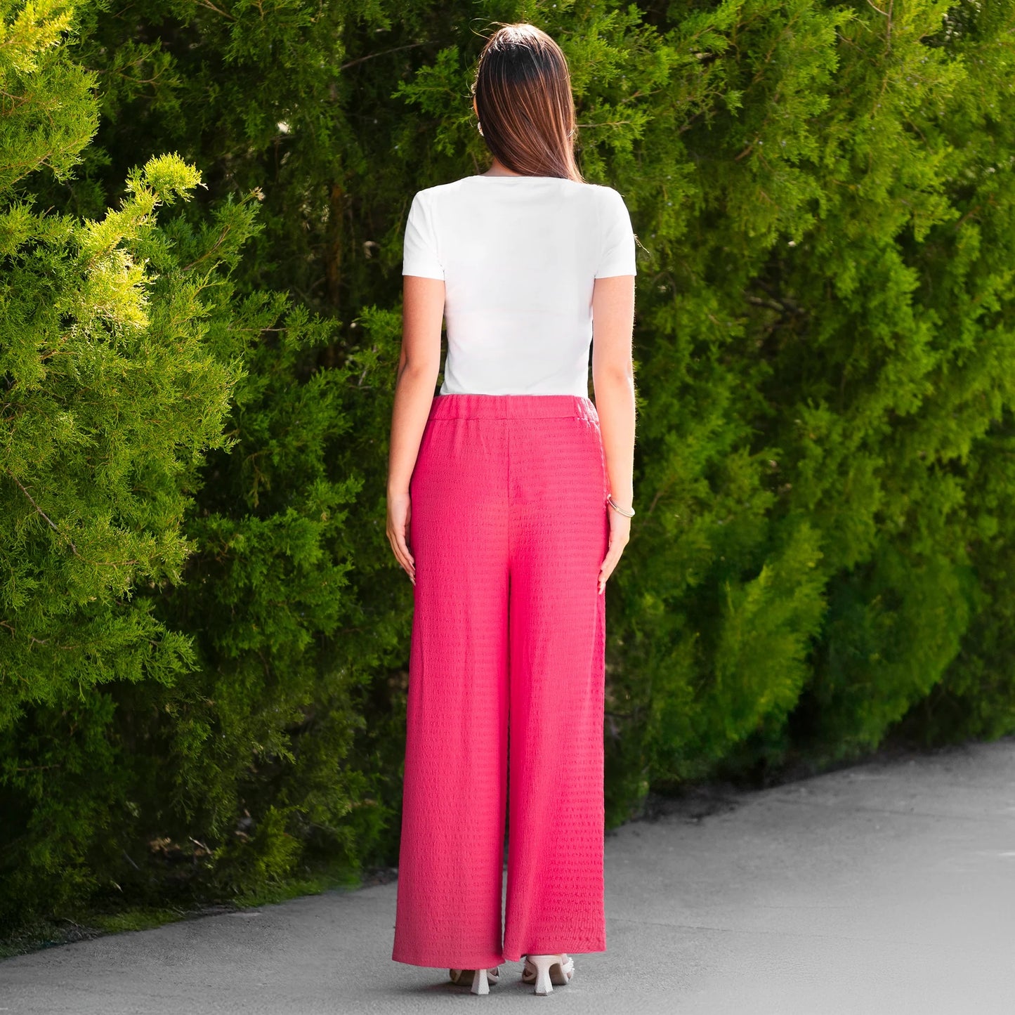 Wide Leg Textured Pants with Pockets