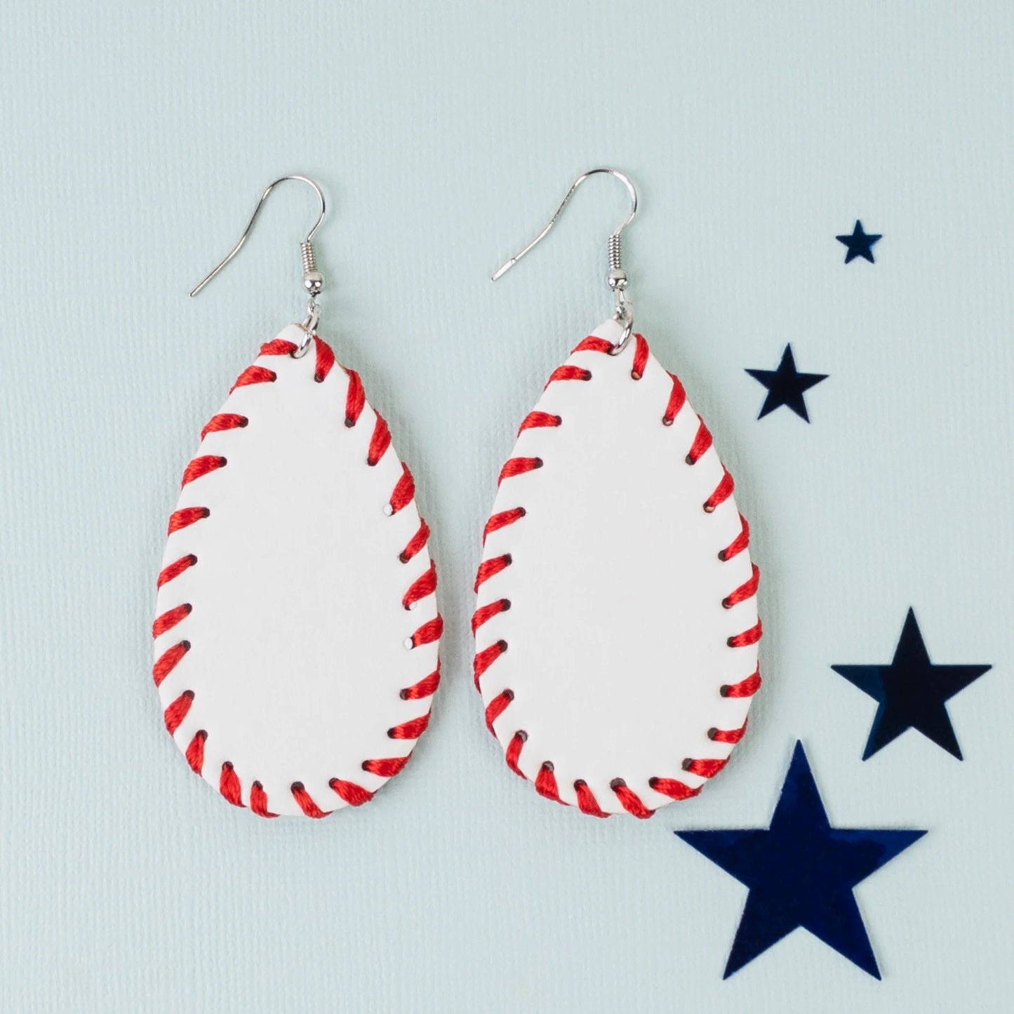 Baseball Leather Earrings - White & Red