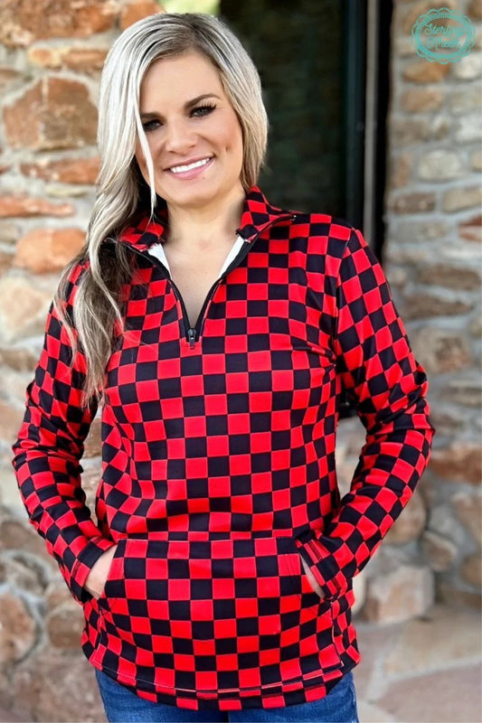 PEP RALLY PULLOVER - RED & BLACK