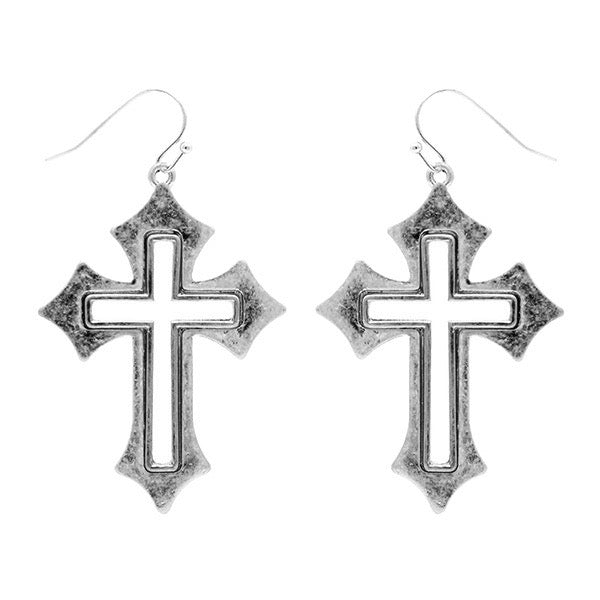 METAL COLOR CROSS EARRINGS - SILVER