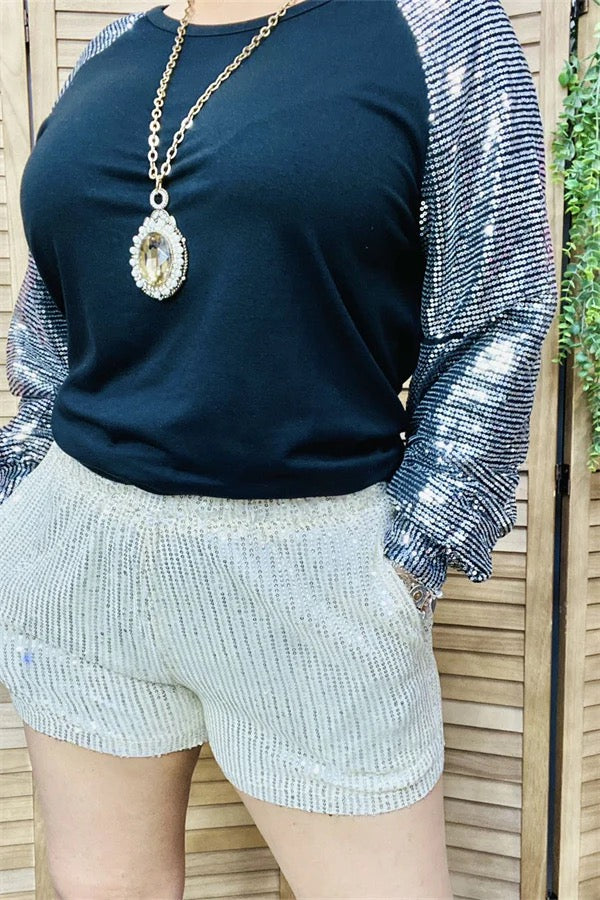 Ivory Sequin Shorts w/elastic