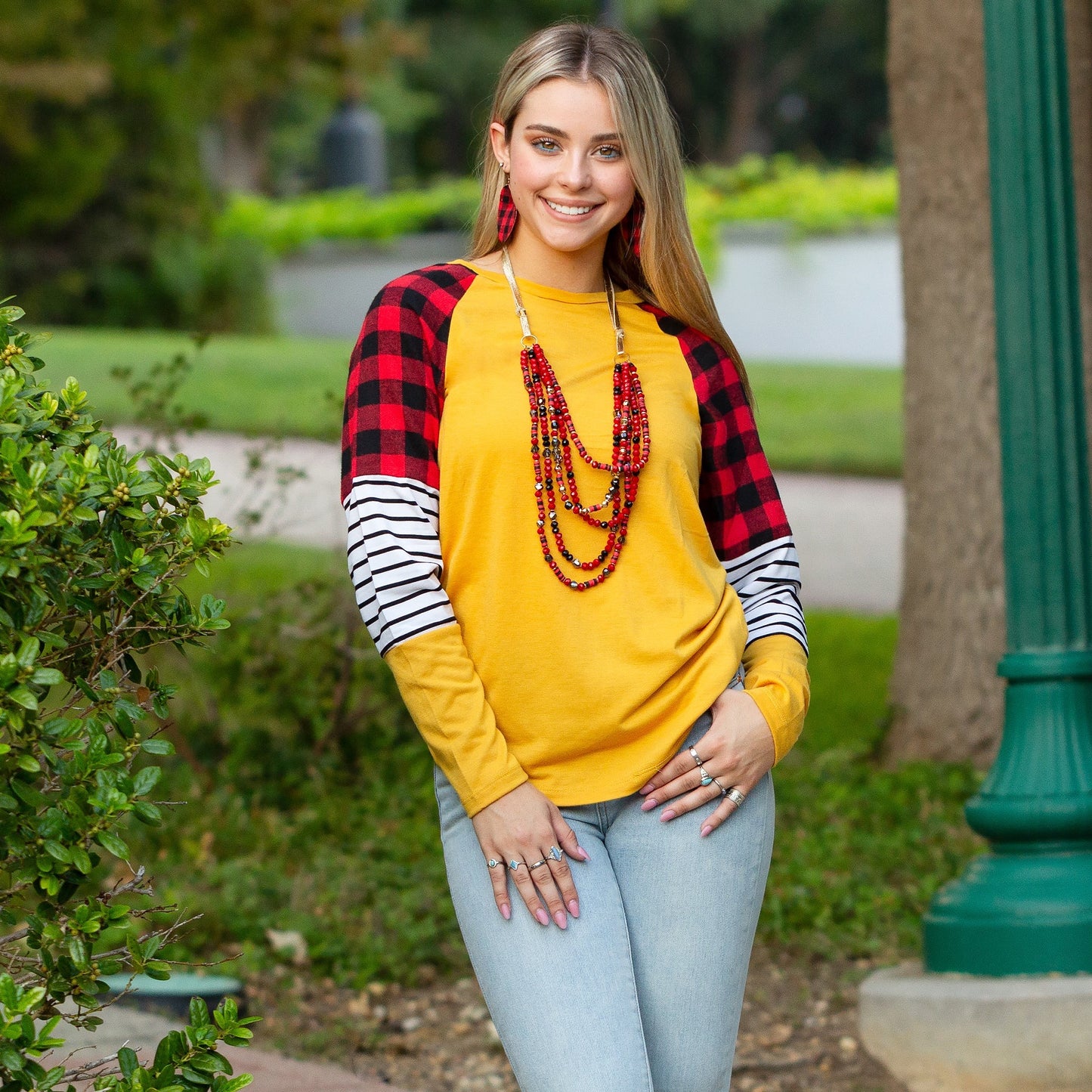 Buffalo Plaid and Stripes Long Sleeve Top