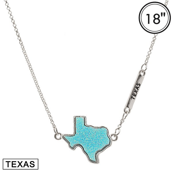 TEXAS MAP DRUZY GEOMETRIC NECKLACE SET - SILVER / TURQUOISE