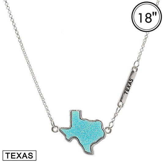 TEXAS MAP DRUZY GEOMETRIC NECKLACE SET - SILVER / TURQUOISE