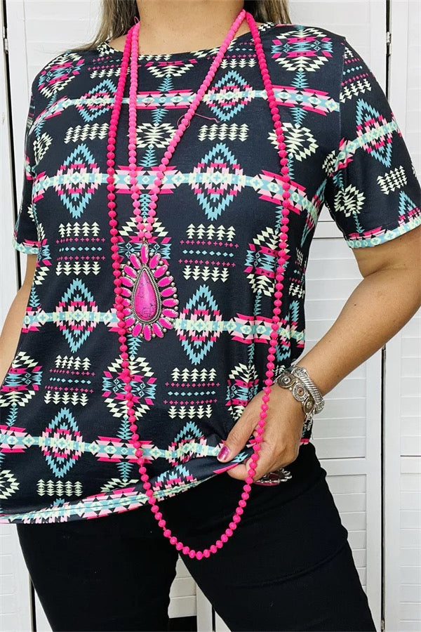 Aztec multi color short sleeve top