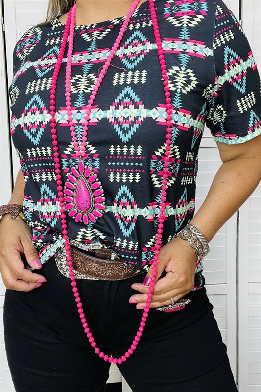 Aztec multi color short sleeve top