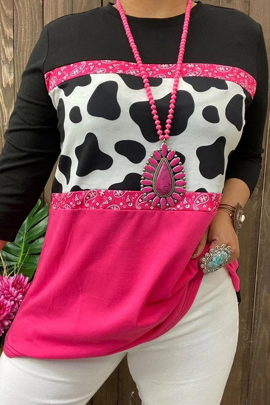 Leopard &Paisley fuchsia 3/4 sleeves top