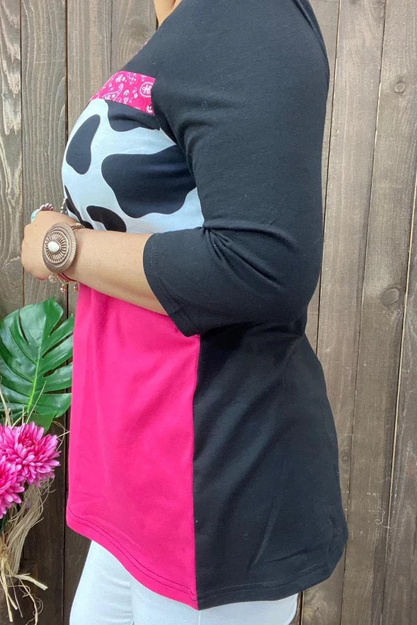 Leopard &Paisley fuchsia 3/4 sleeves top