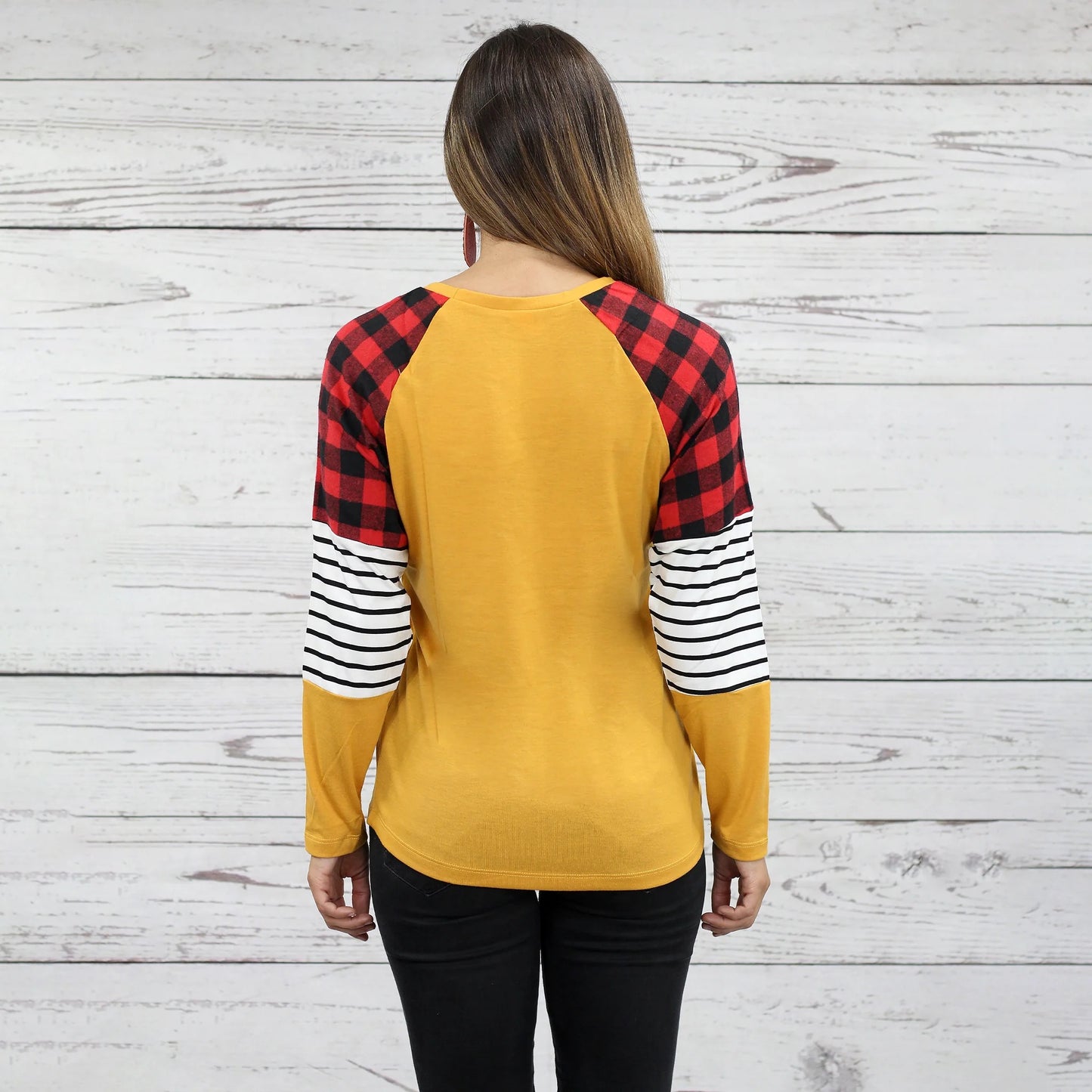 Buffalo Plaid and Stripes Long Sleeve Top