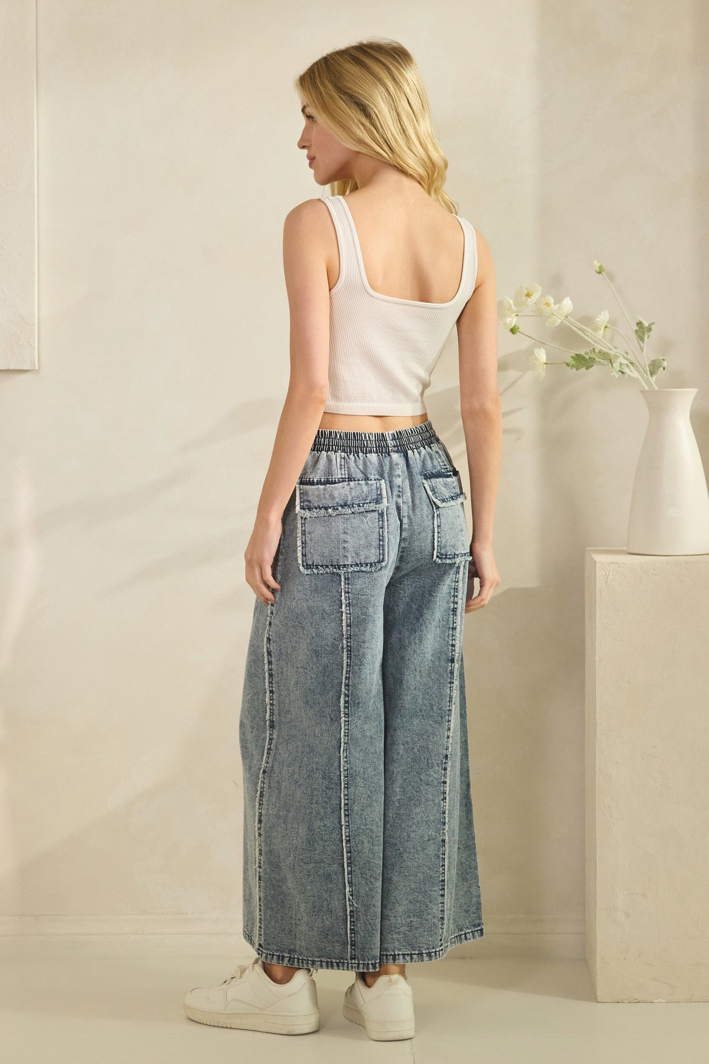 SAGE + FIG STONEWASH DREAM WIDE LEG PANTS