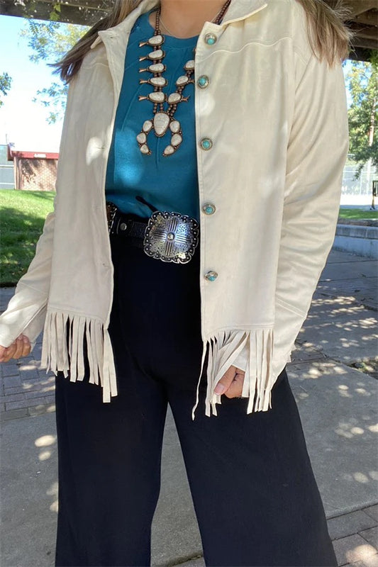 FAUX SUEDE L/S CARDIGAN CREAM
