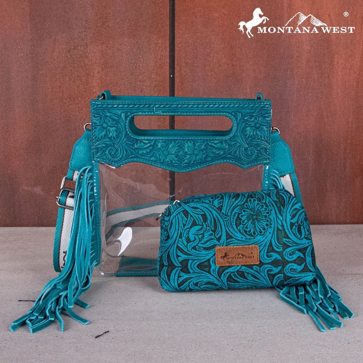 MONTANA WEST TOP HANDLE CLEAR FRINGE CROSSBODY SET