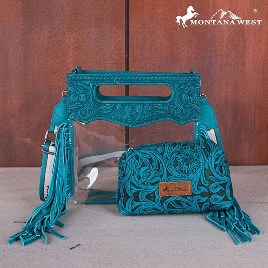 MONTANA WEST TOP HANDLE CLEAR FRINGE CROSSBODY SET