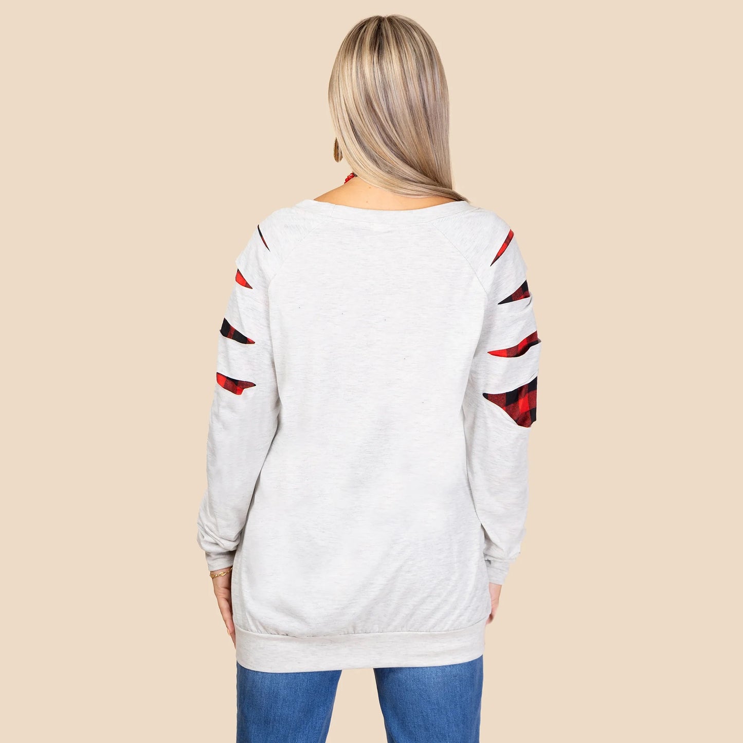 Game Day Long Sleeve Buffalo Plaid Cut up Top - Marble