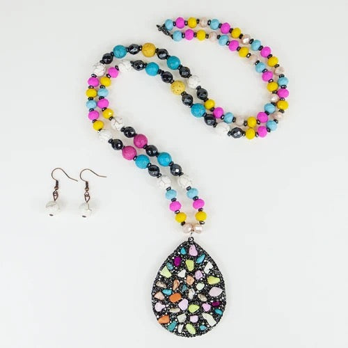 32" Multi Colored Natural Stone Necklace