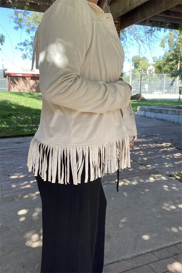 FAUX SUEDE L/S CARDIGAN CREAM