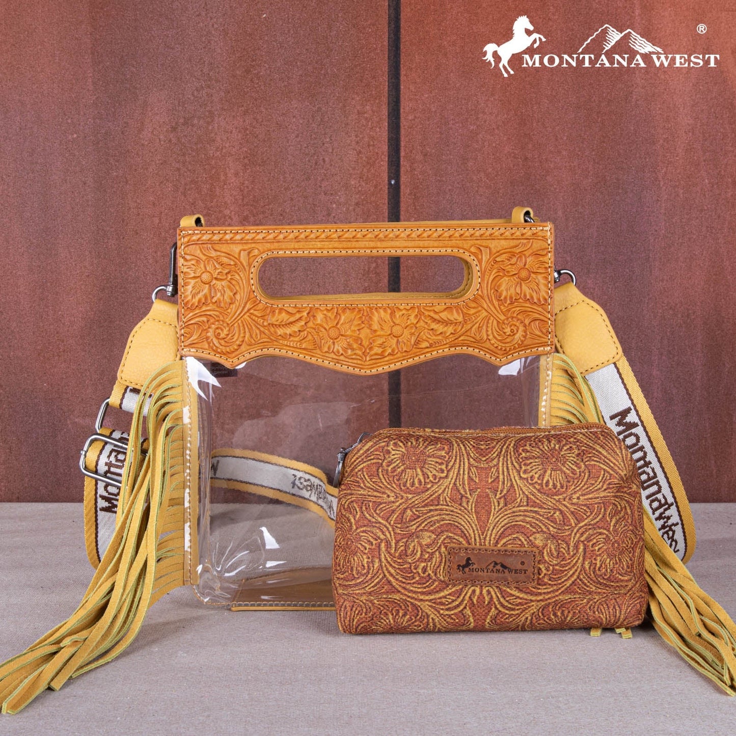 MONTANA WEST TOP HANDLE CLEAR FRINGE CROSSBODY SET
